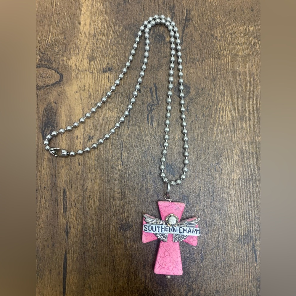 Pink Southern Charm Angel Cross Necklace - Picture 2 of 9